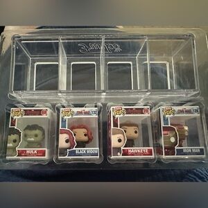 Funko Pop Display Case with Hulk, Black Widow, Hawkeye, Iron Man Figures